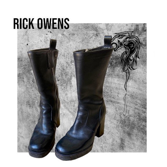 Rick Owens Shoes - EUC Rick Owens tall heeled leather black boot sz 37